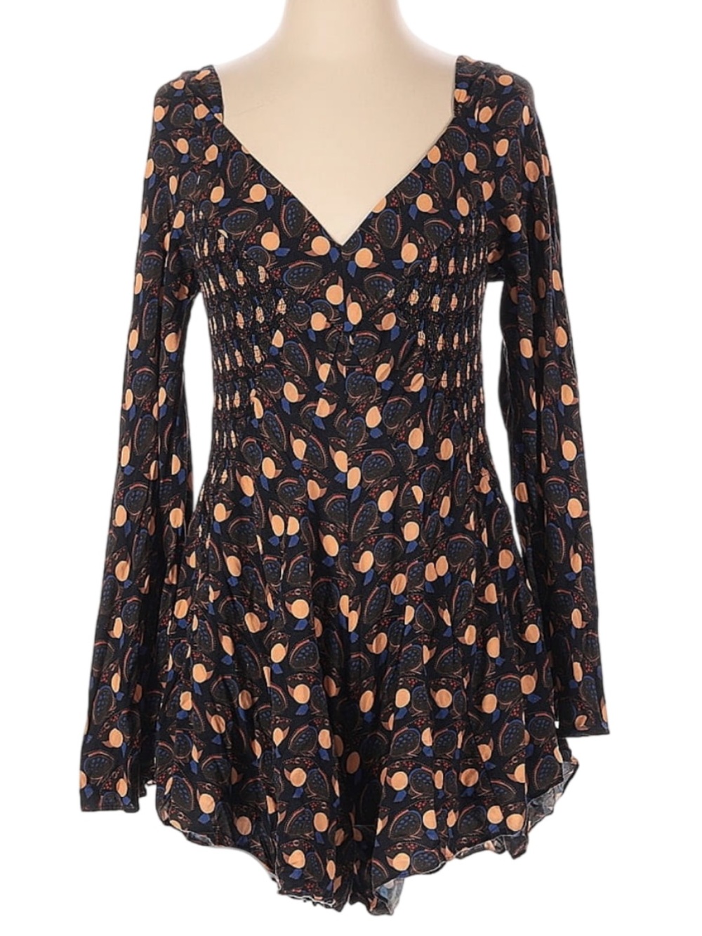 FARM Rio Black Romper with Peach and Blue Dot Paisley Print